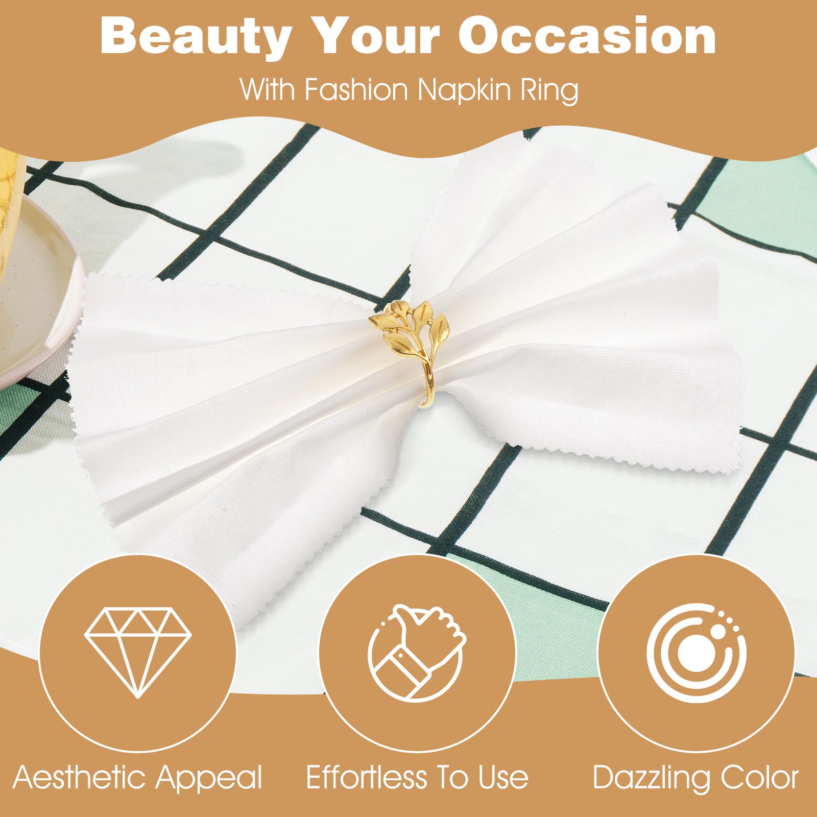 Gold leaf napkin ring set for weddings and events