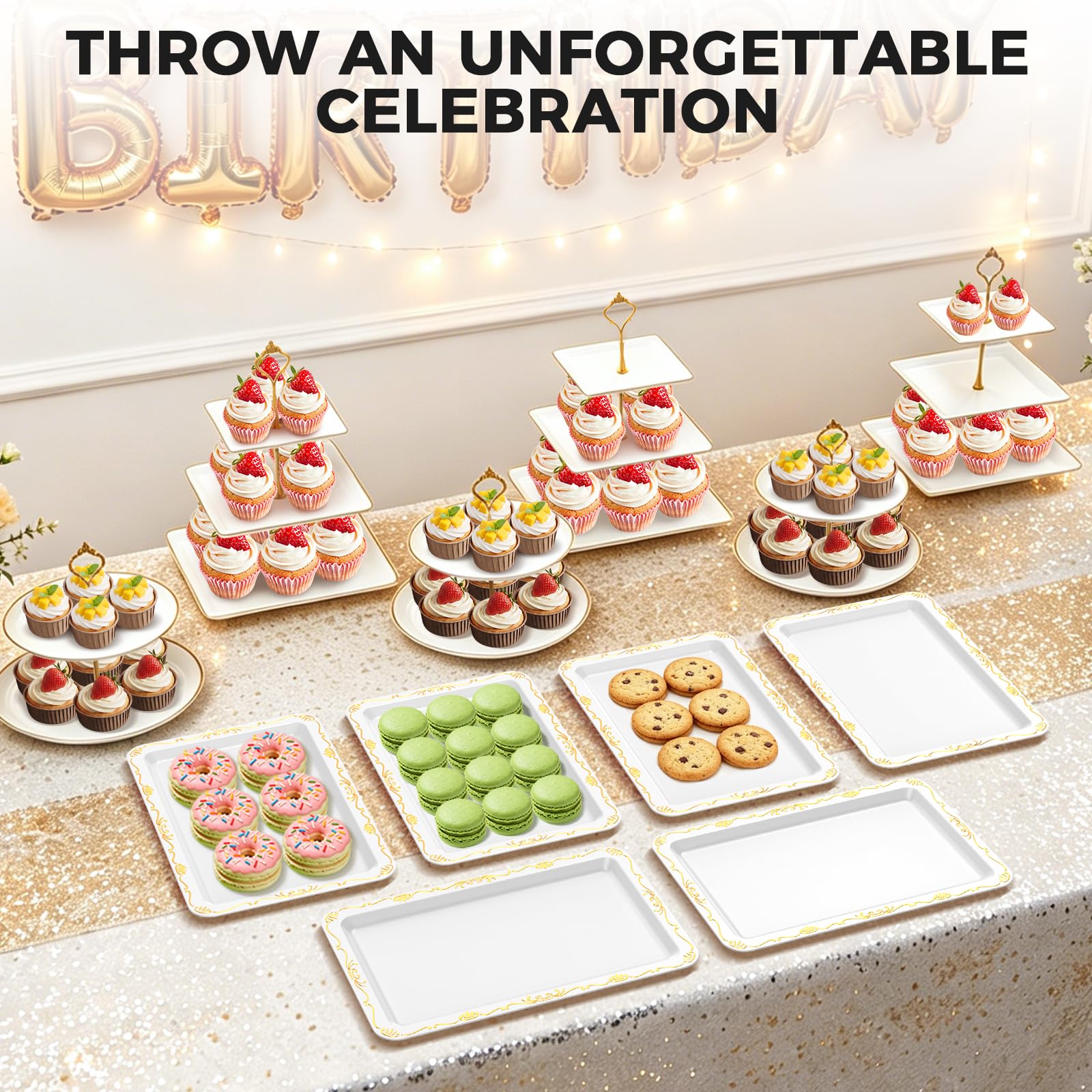 Gold metal rods and trim on dessert stands