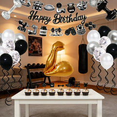 Gold muscle balloon from fitness themed party kit