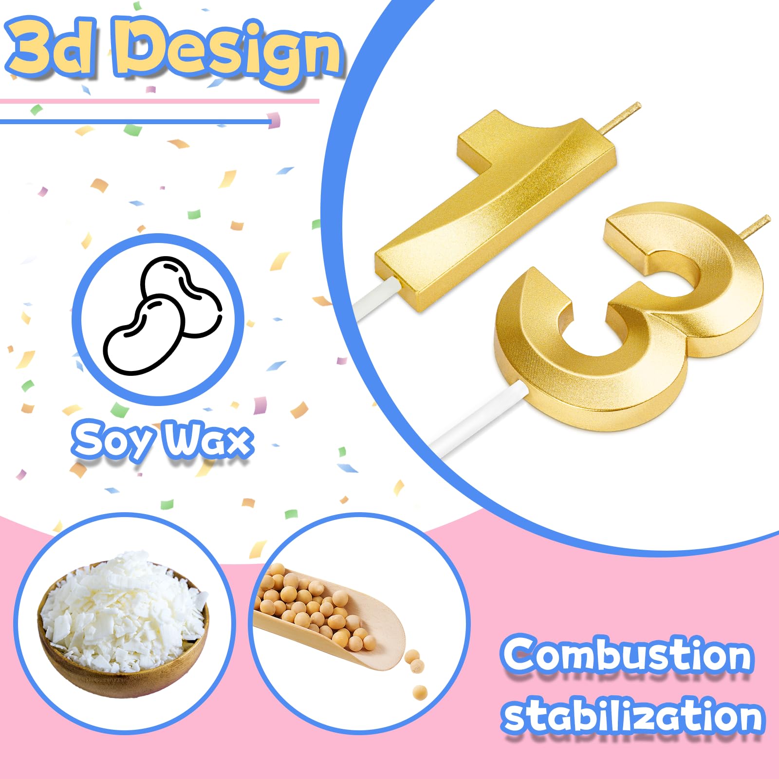 Gold number 13 cake candles packaging two numerals