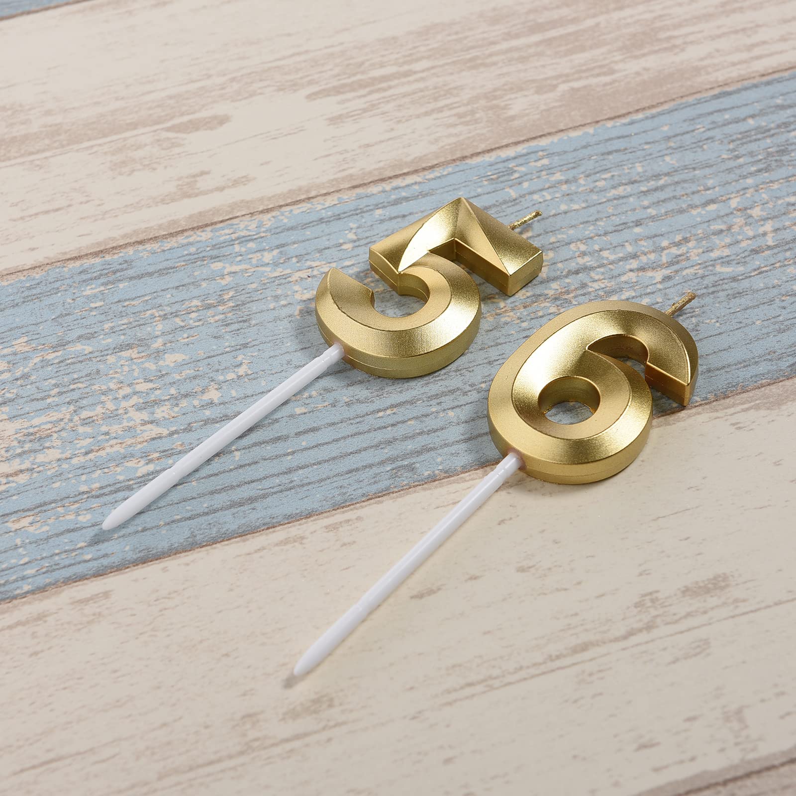 Gold number 65 56 cake topper candles
