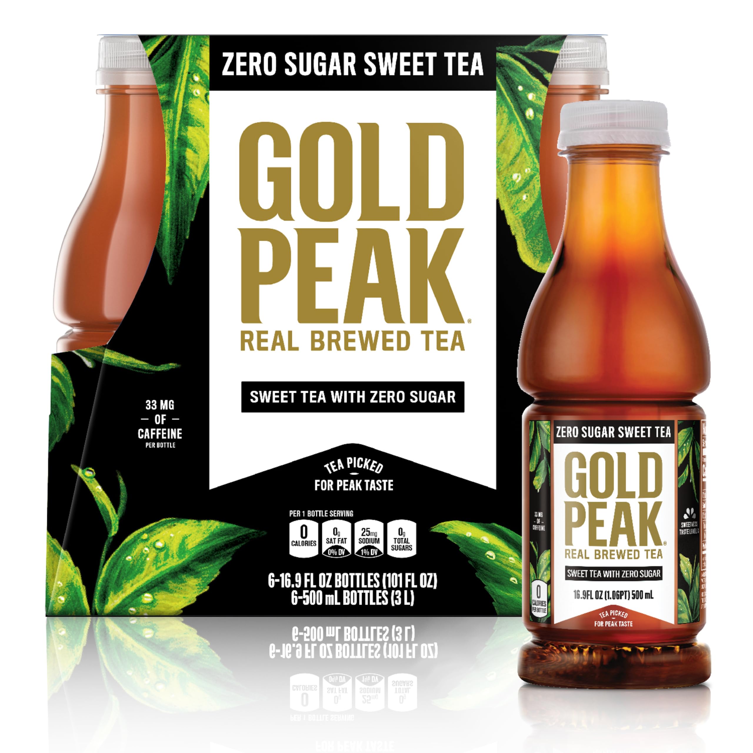 Gold Peak Zero Sugar Diet Iced Tea Drink 16.9 oz bottle six pack