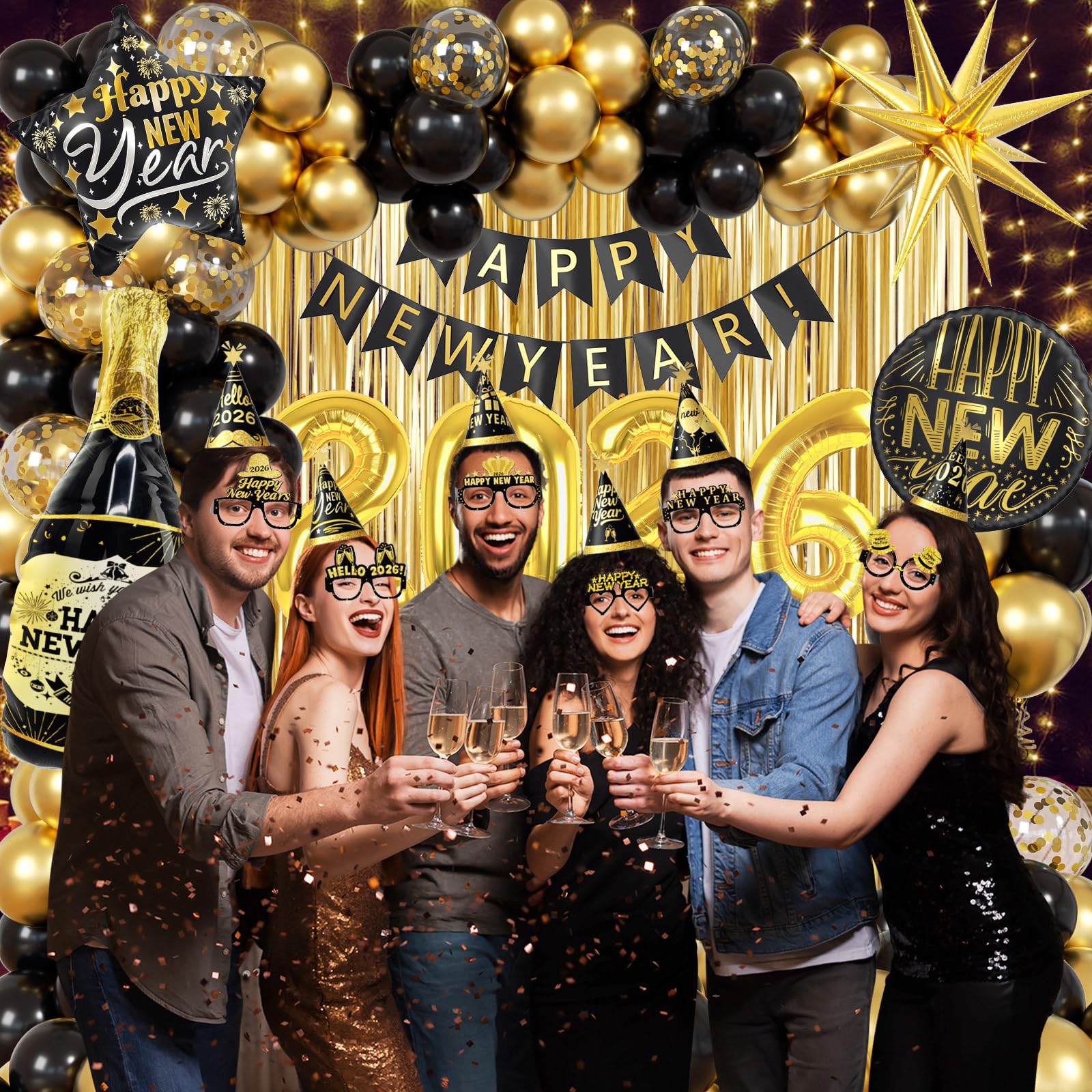 Complete Nye decorations 2026 set with banner and decorative strip for party