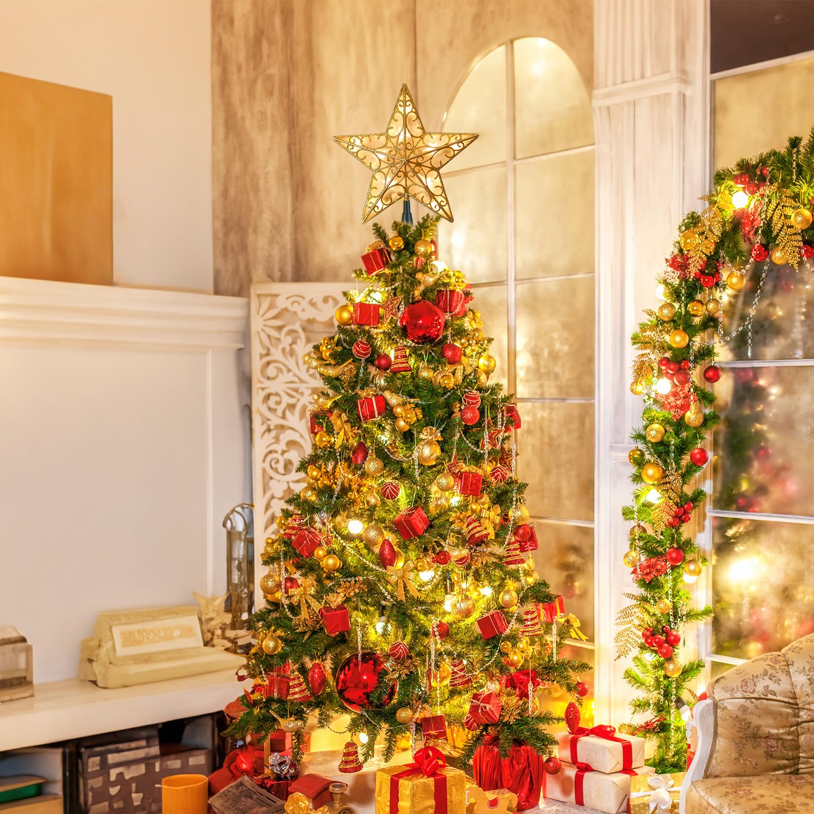 3D star tree topper lights up for day and night
