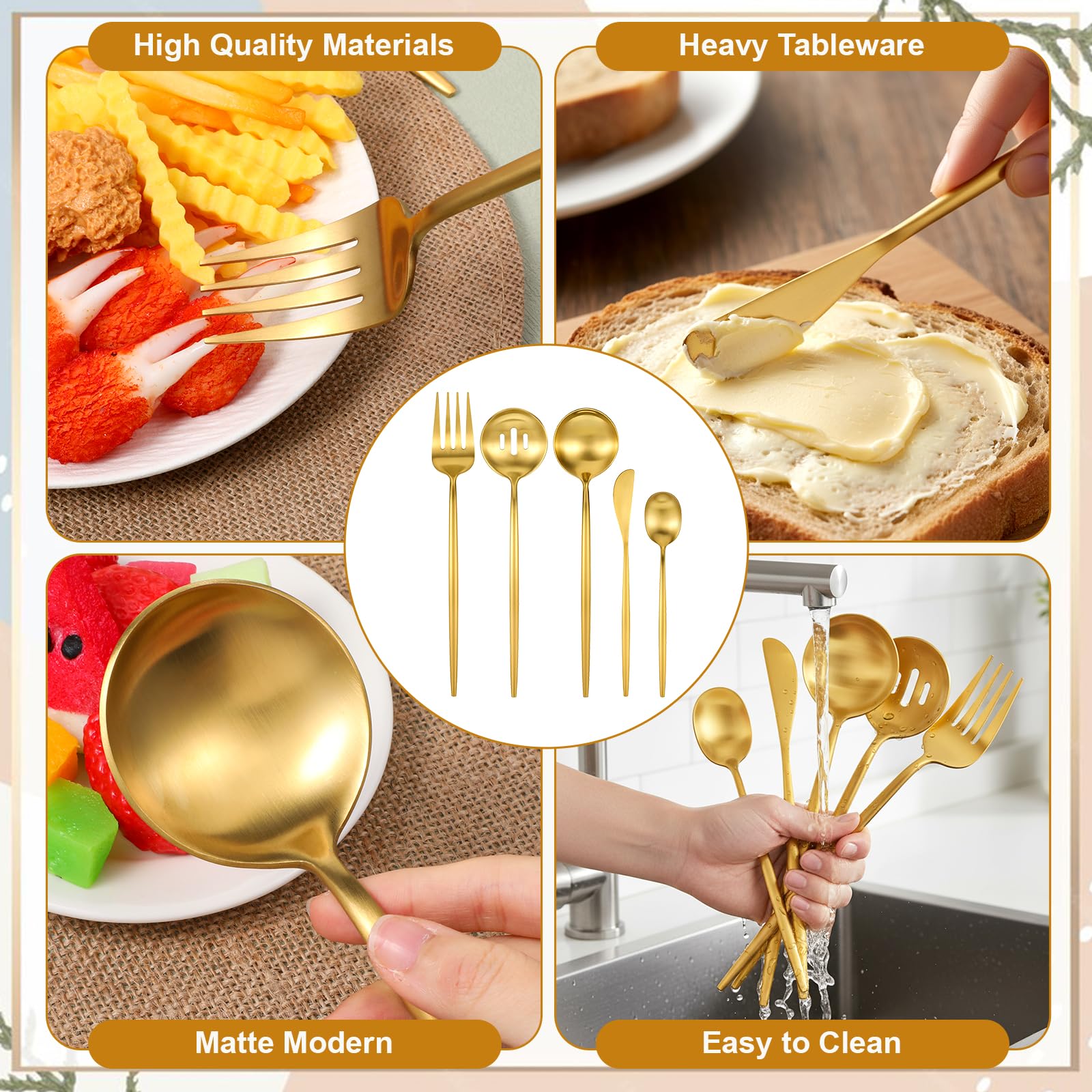 Gold serving flatware set product packaging