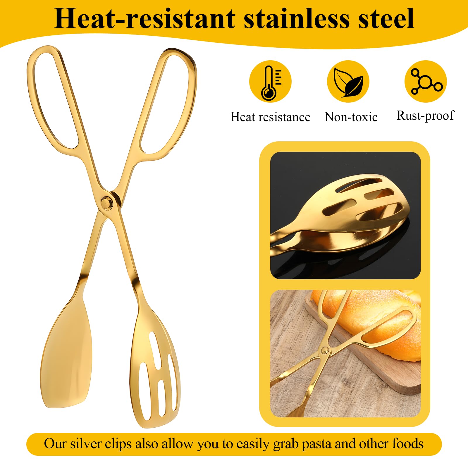 Gold serving tongs stainless steel for buffet and kitchen