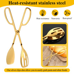 Gold serving tongs stainless steel for buffet and kitchen