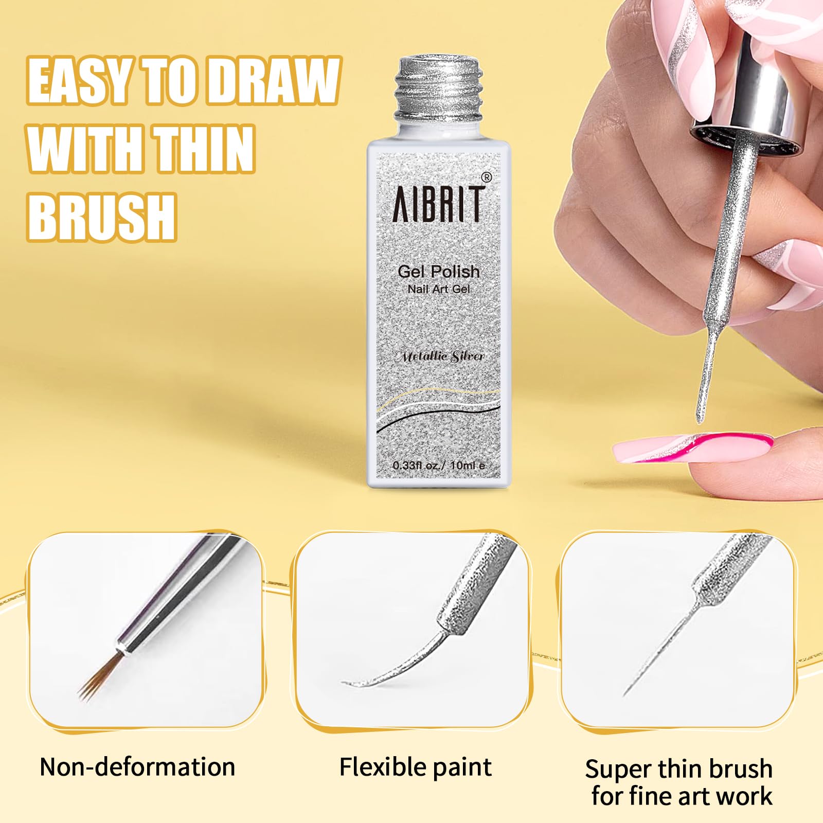Thin brush in bottle gel liner for precise nail art