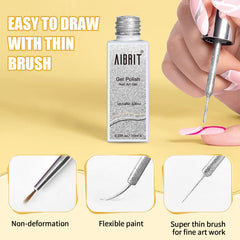 Thin brush in bottle gel liner for precise nail art