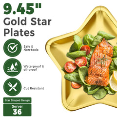 Gold star paper plate size 9.45 x 9.05 inches flat lay