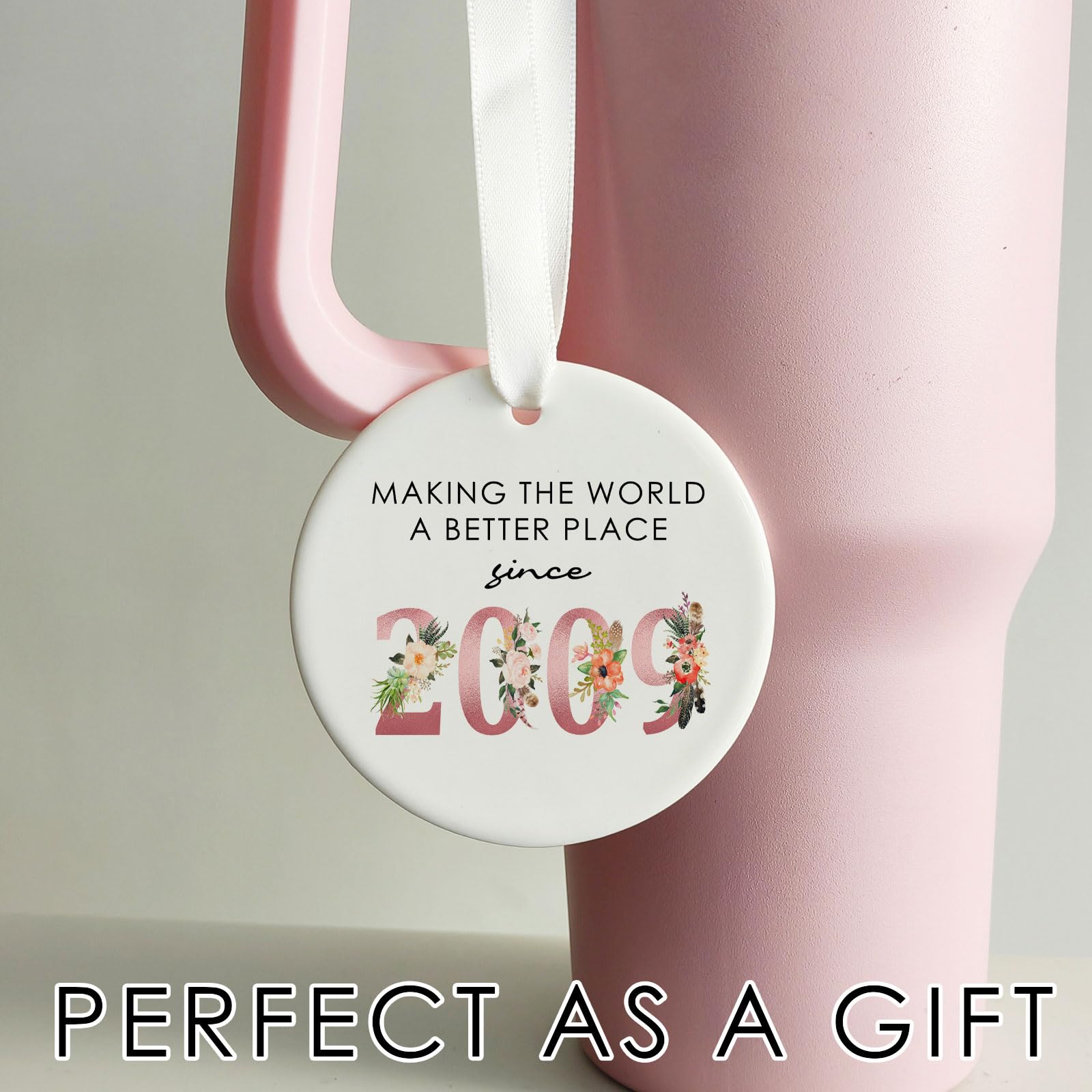 Gold string and white ribbon for easy hanging