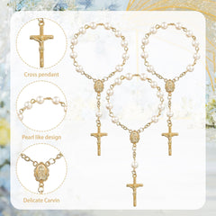 Gold-tone rosary chain with ivory faux pearls