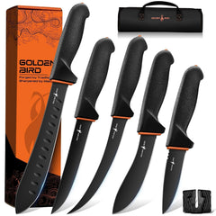 Golden Bird butcher knife set with roll bag for field and kitchen