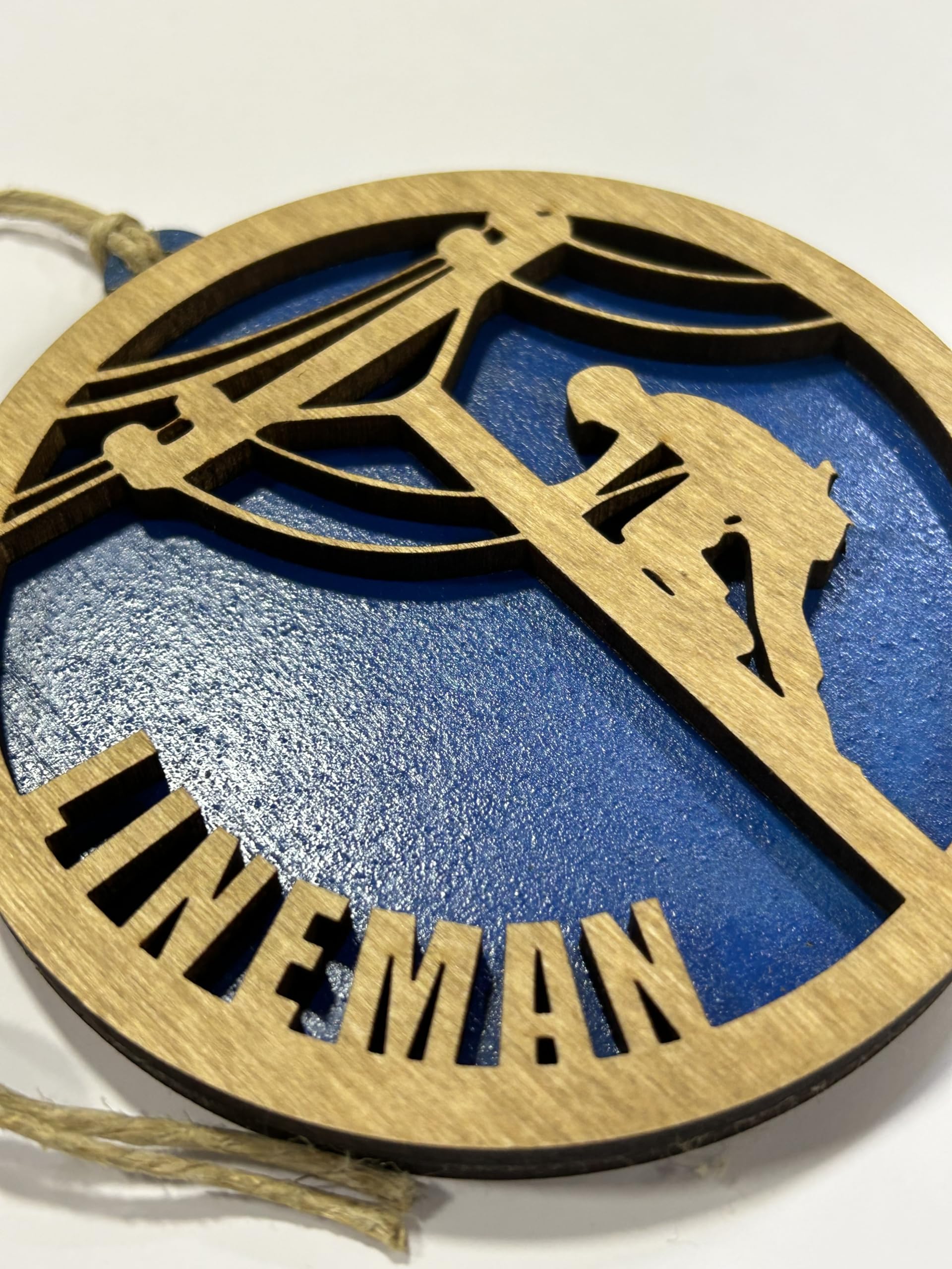 Laser engraved two-layer Lineman Christmas Ornament
