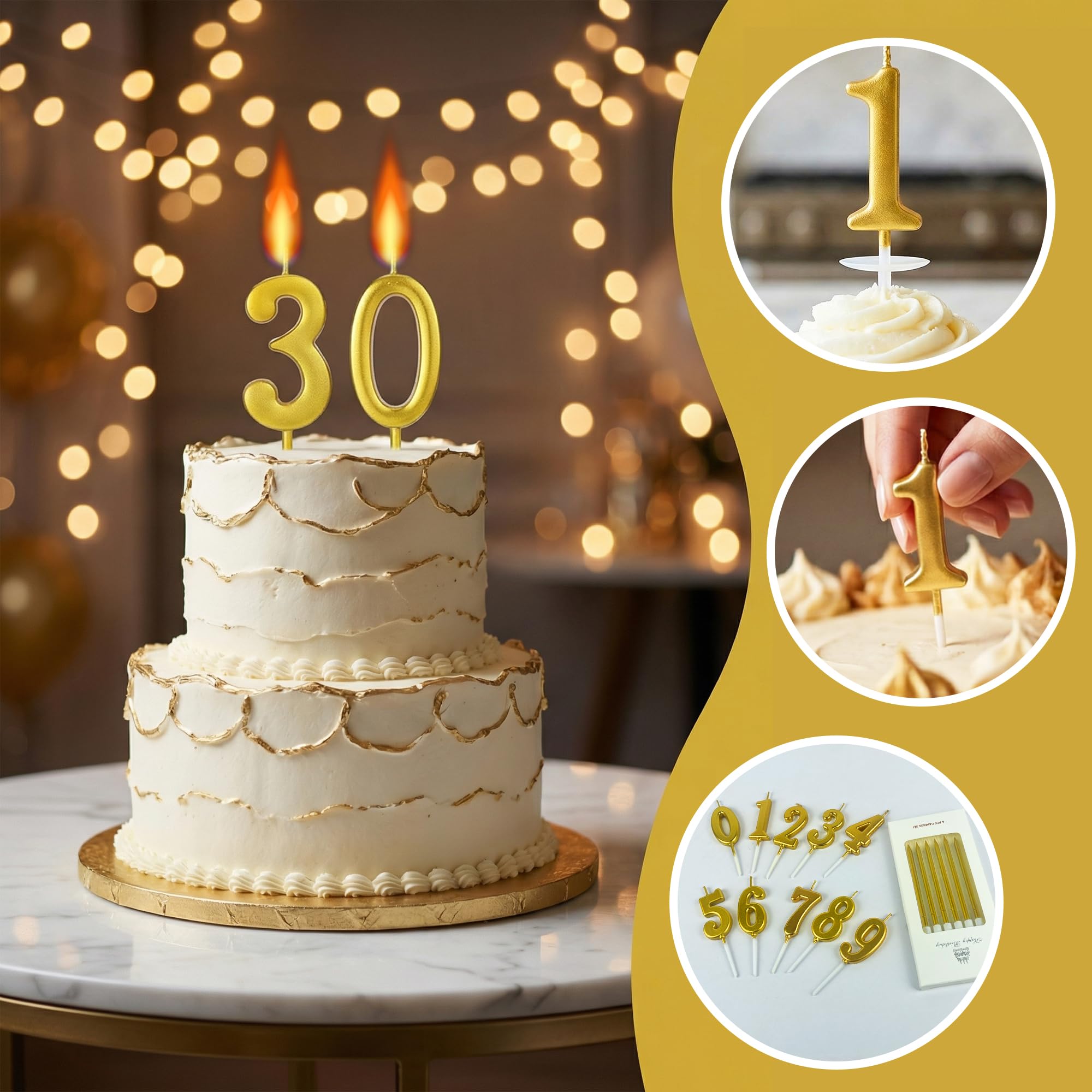 six golden straight candle sticks included