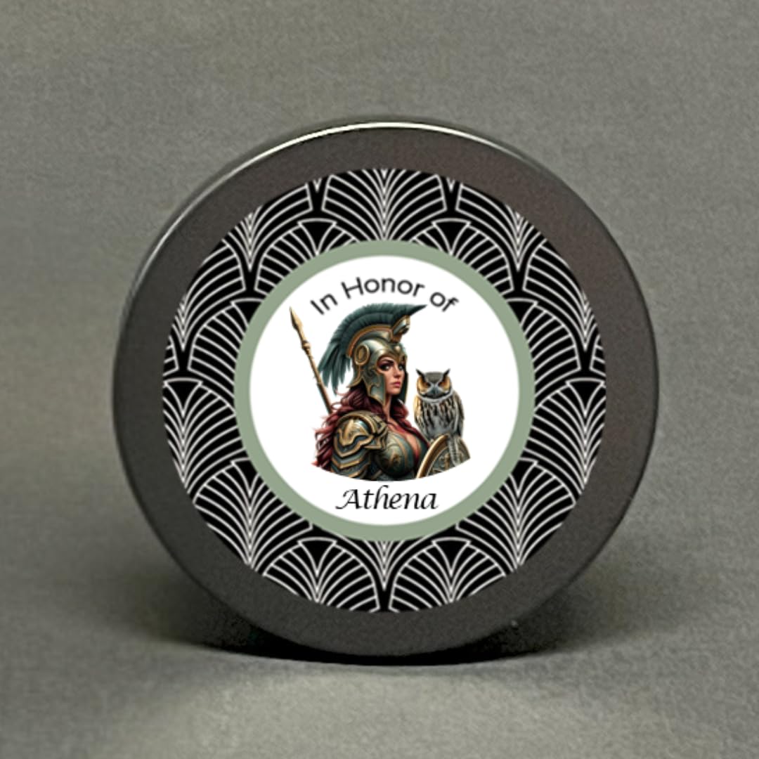 8 oz tin candle for altar use Athena wisdom