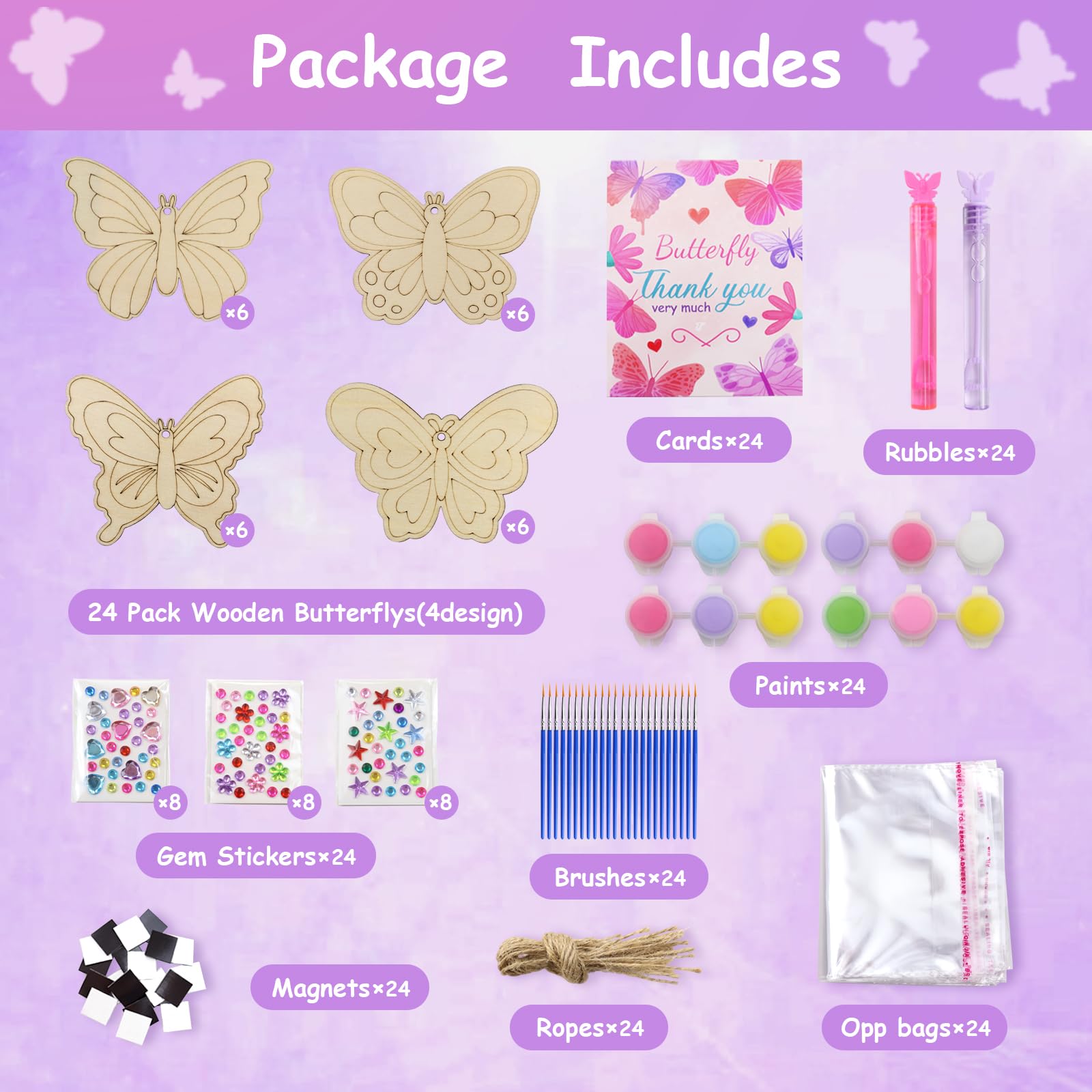 wood butterflies and magnets included in kit for butterfly party
