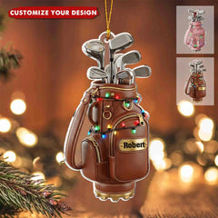 Personalized golf ornament showing name on durable acrylic