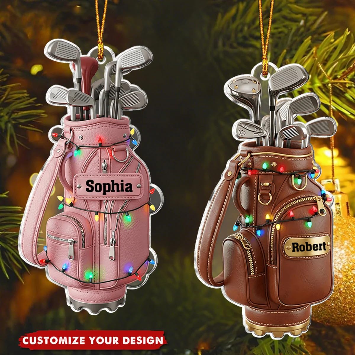 3D golf bag ornament detail for holiday decor