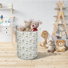 Neutral style golf nursery decor storage basket in a room