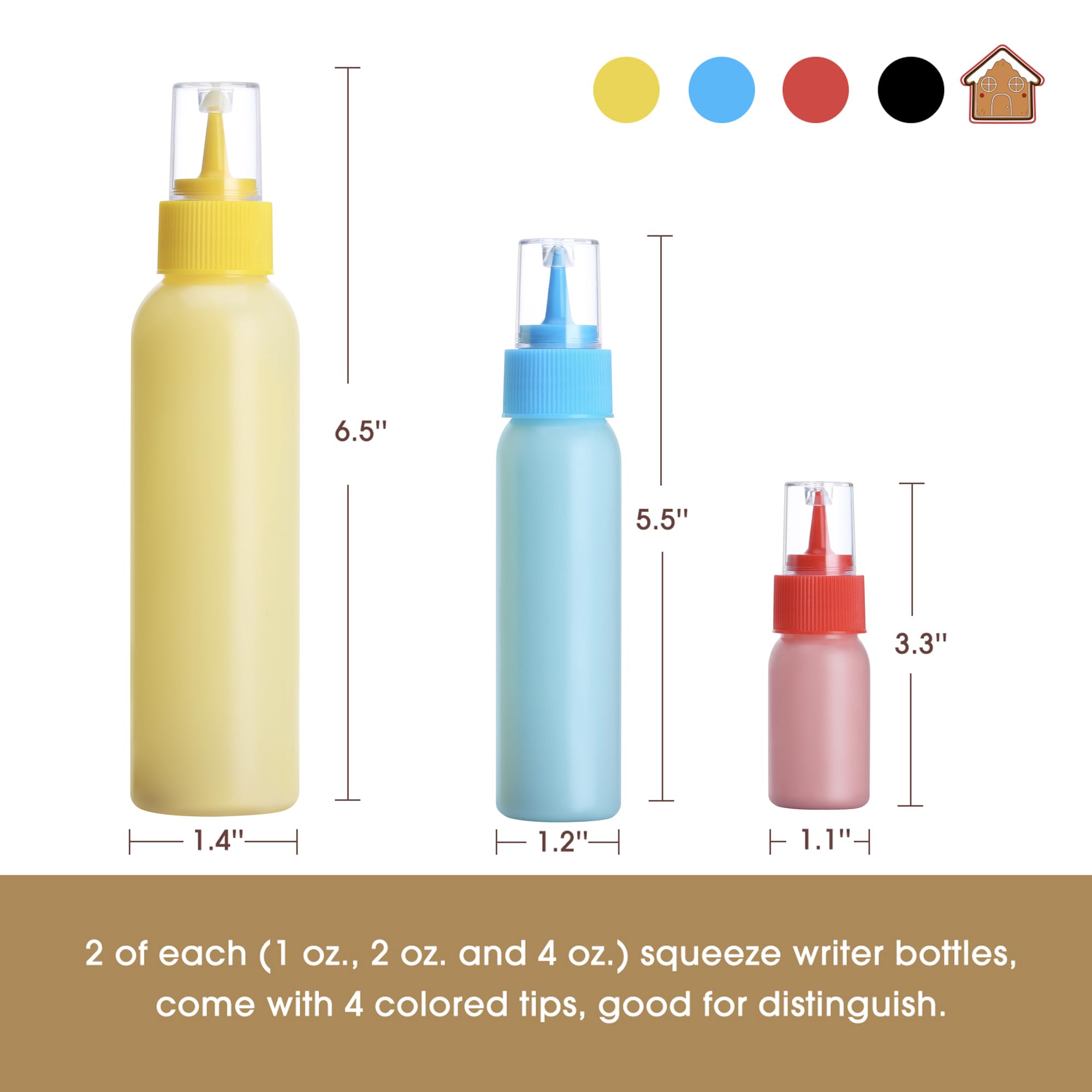 GOLOHO squeeze applicator bottles with color coded tips for precise icing