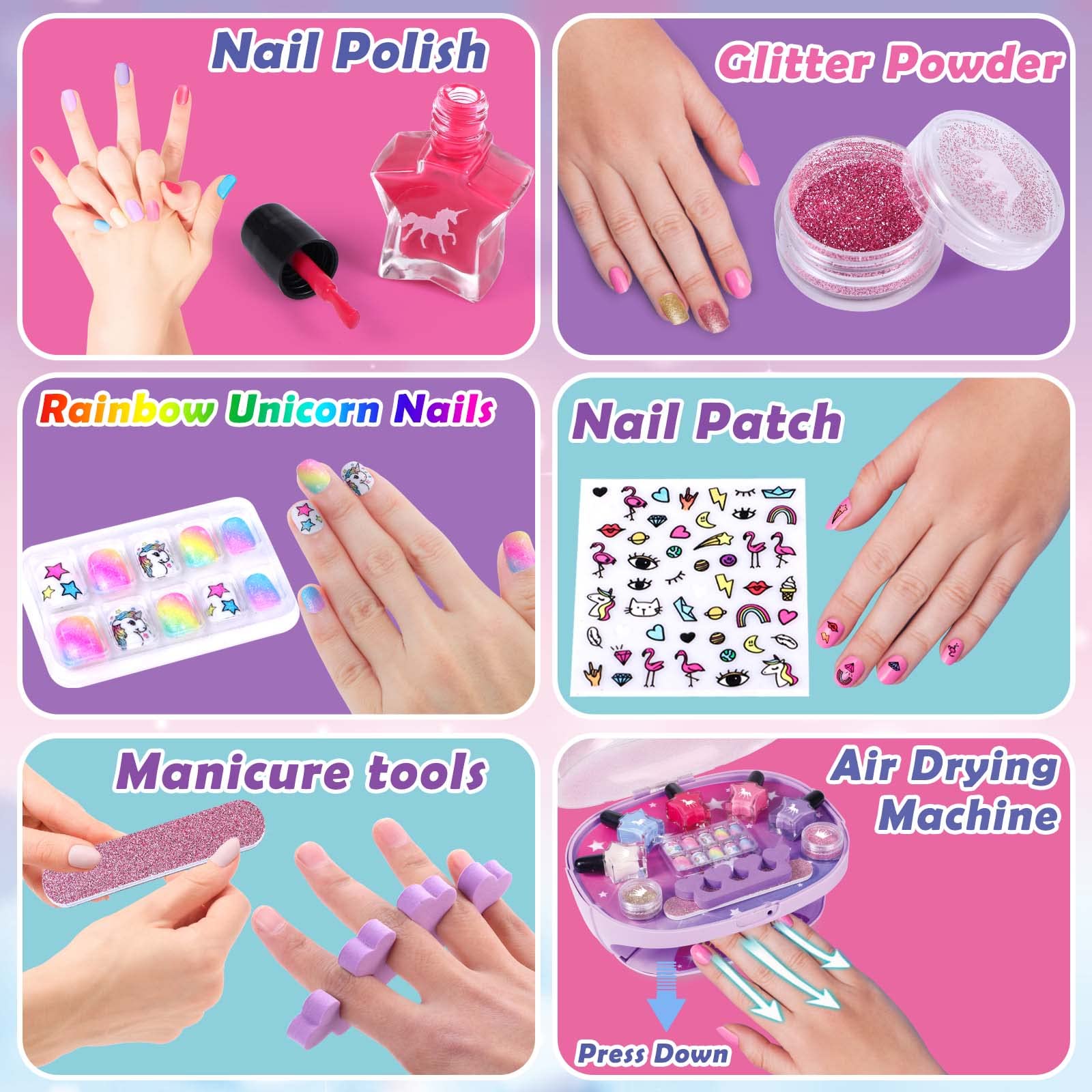 Golray All-in-One Nail Art Kit contents including polishes and stickers
