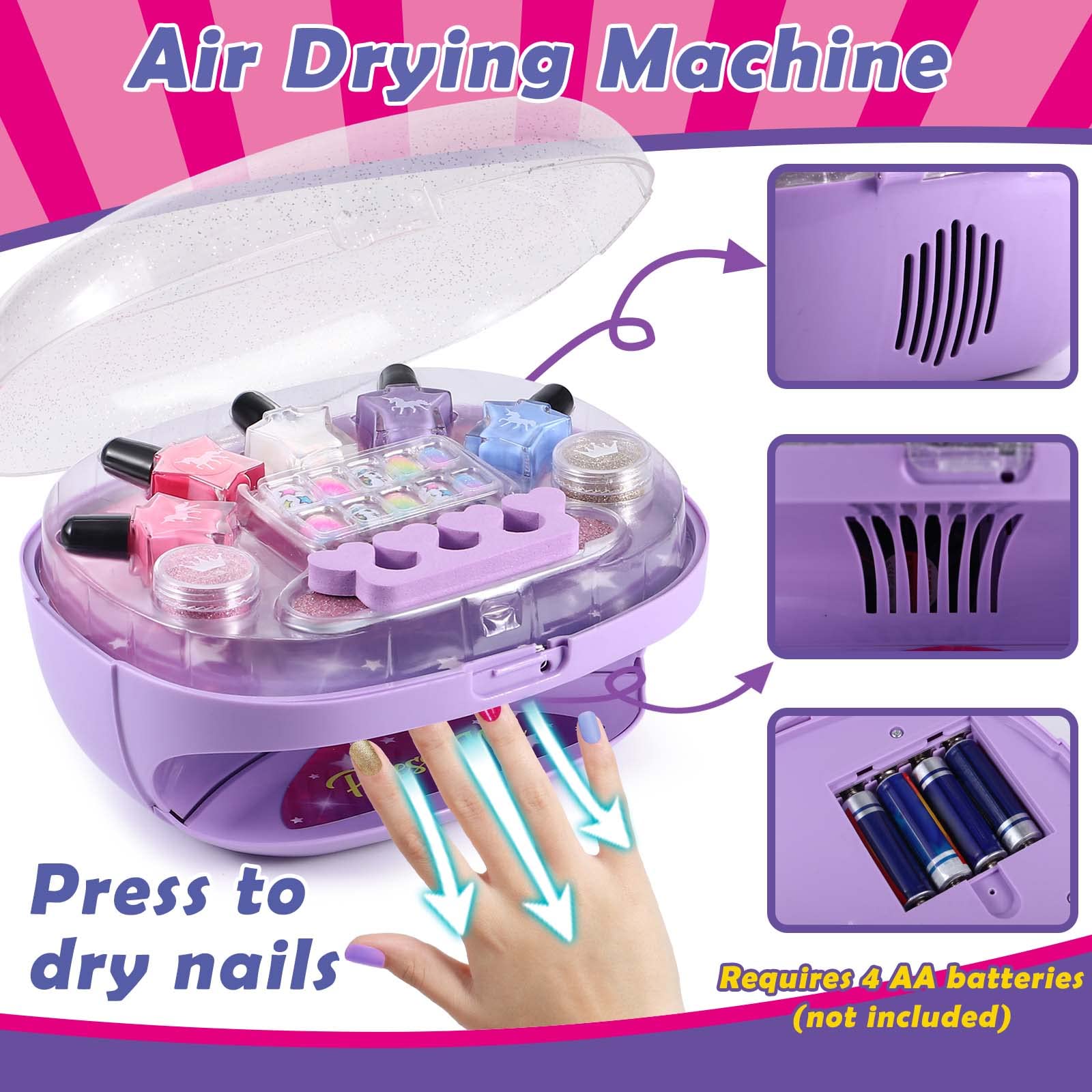 Press-on nails and pastel nail stickers included