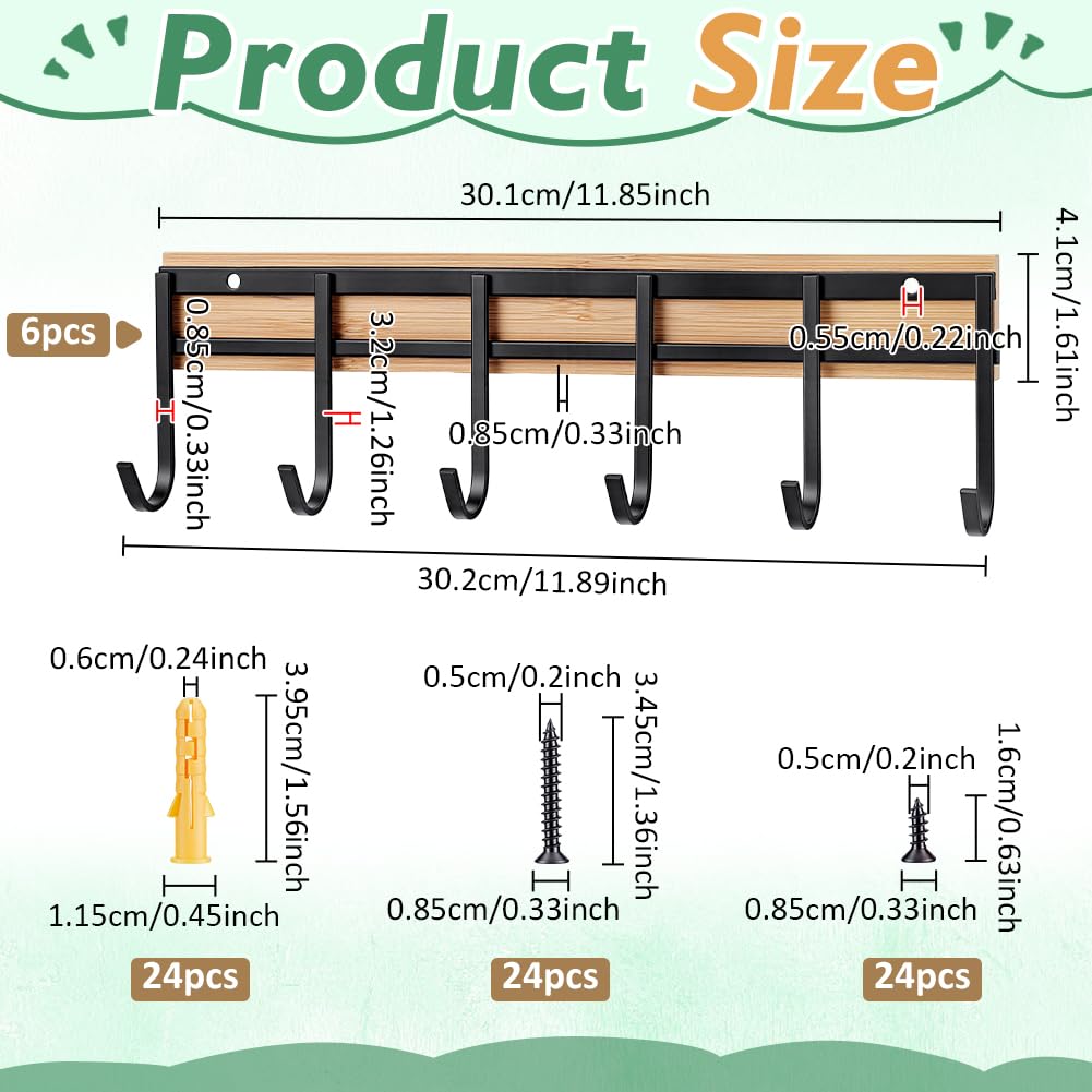 Bamboo wood base with black metal hook rail