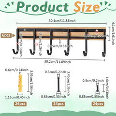 Bamboo wood base with black metal hook rail
