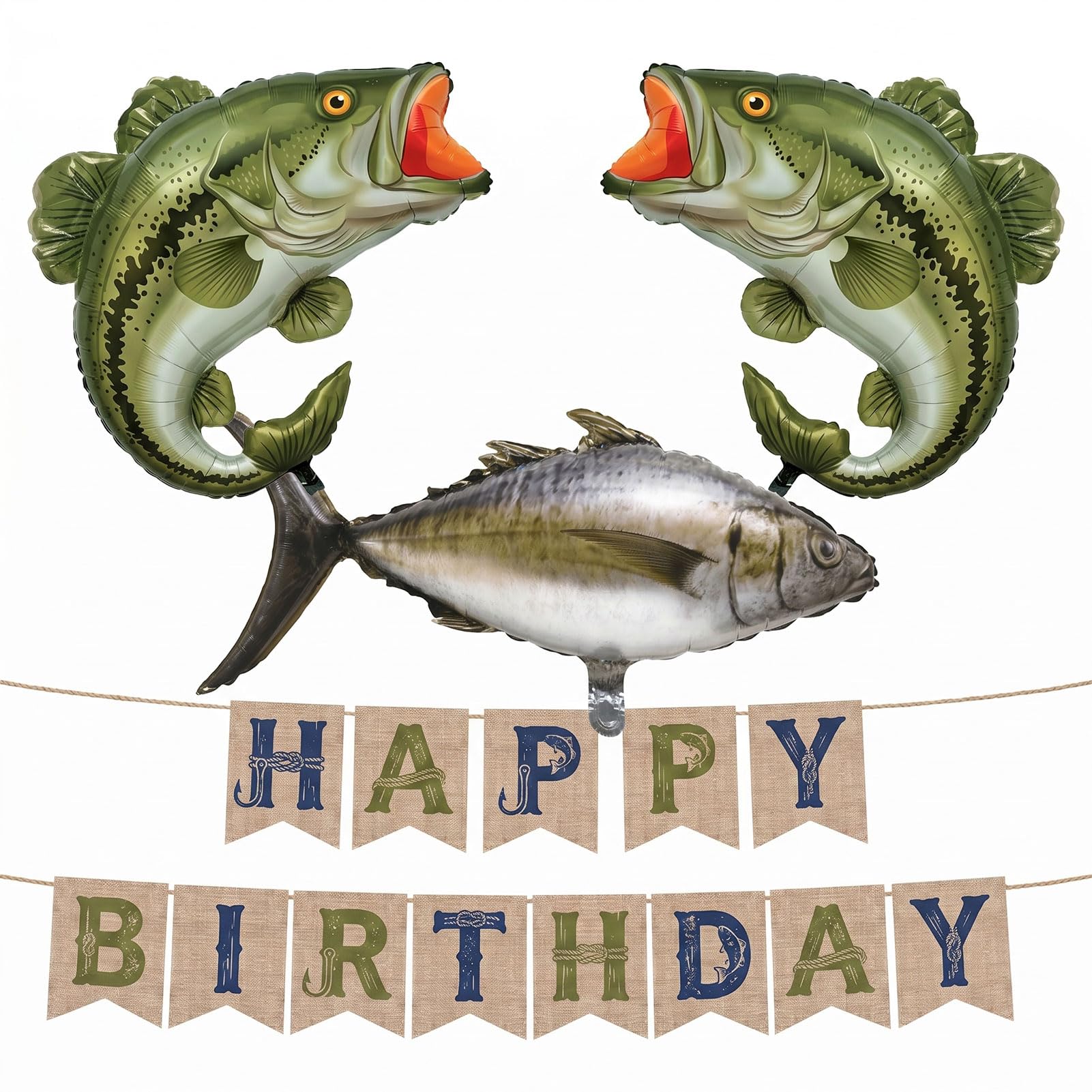 Three fish balloons arranged for party backdrop