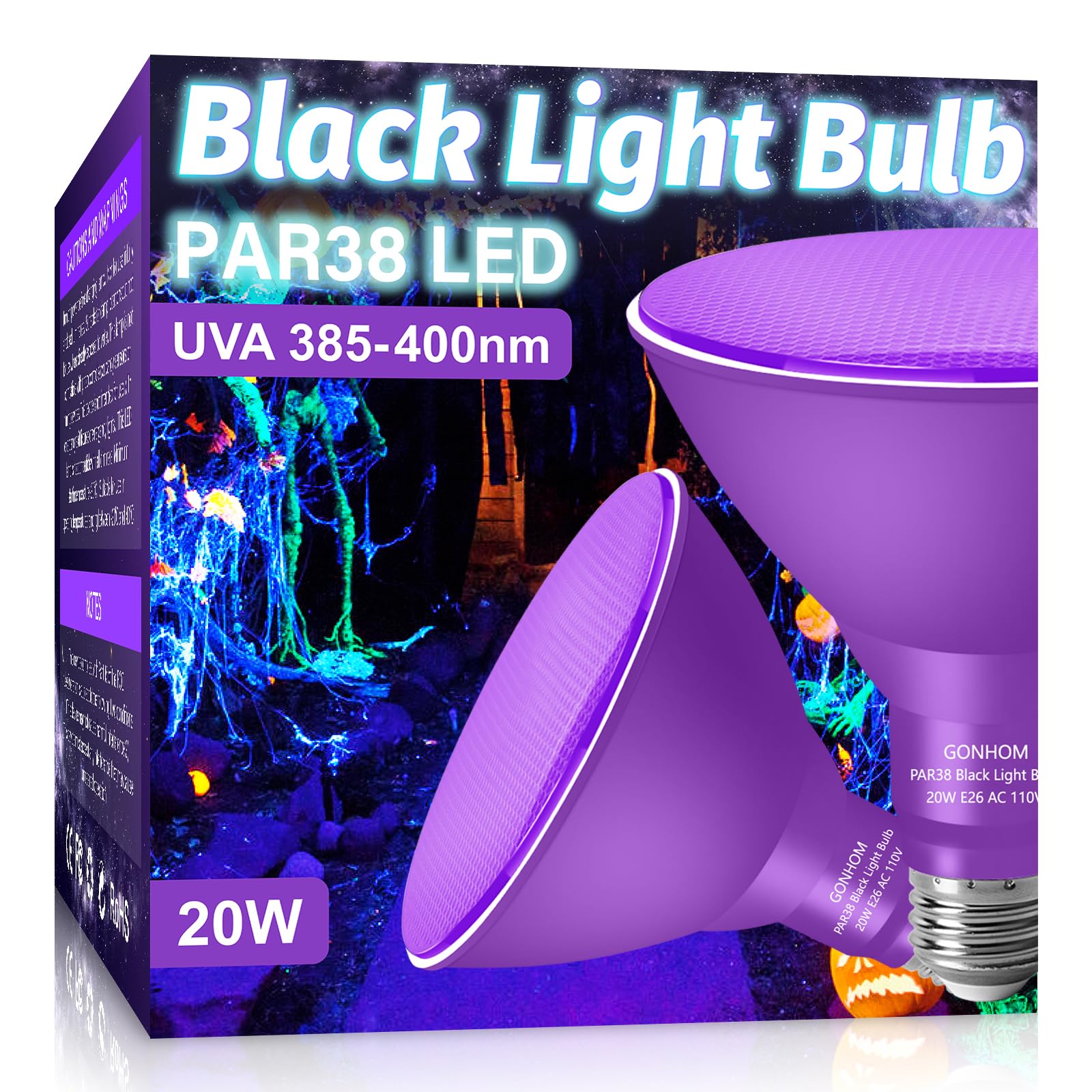 Gonhom PAR38 flood lights outdoor 2 pack packaging