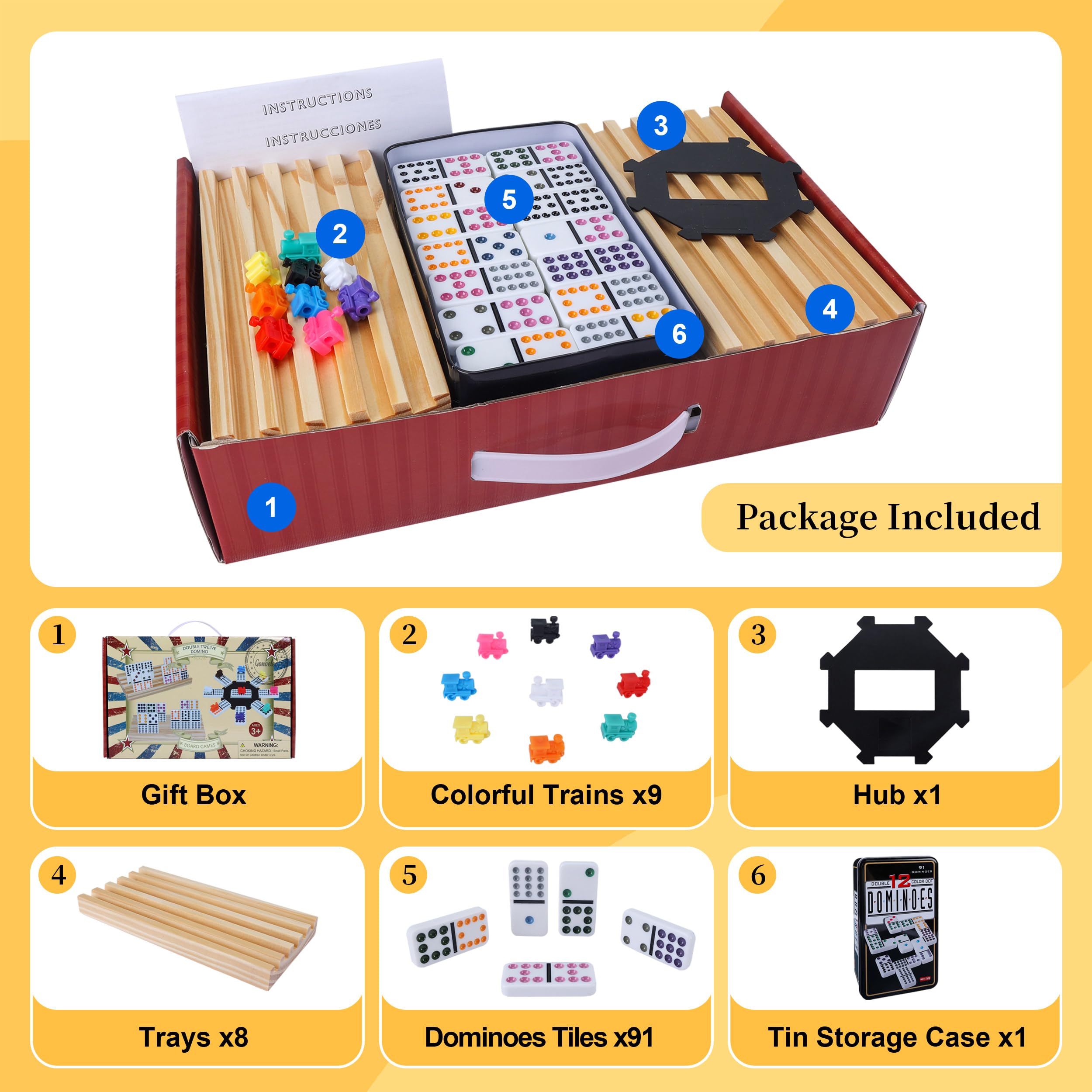 Durable stone-like dominoes with bright color dots