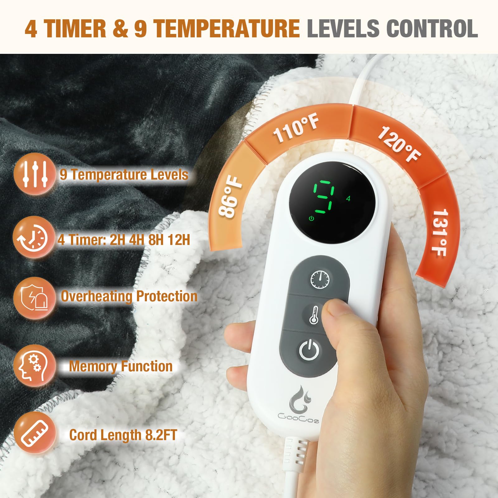 Foot pockets and waist belt on Goocoz wearable heated blanket