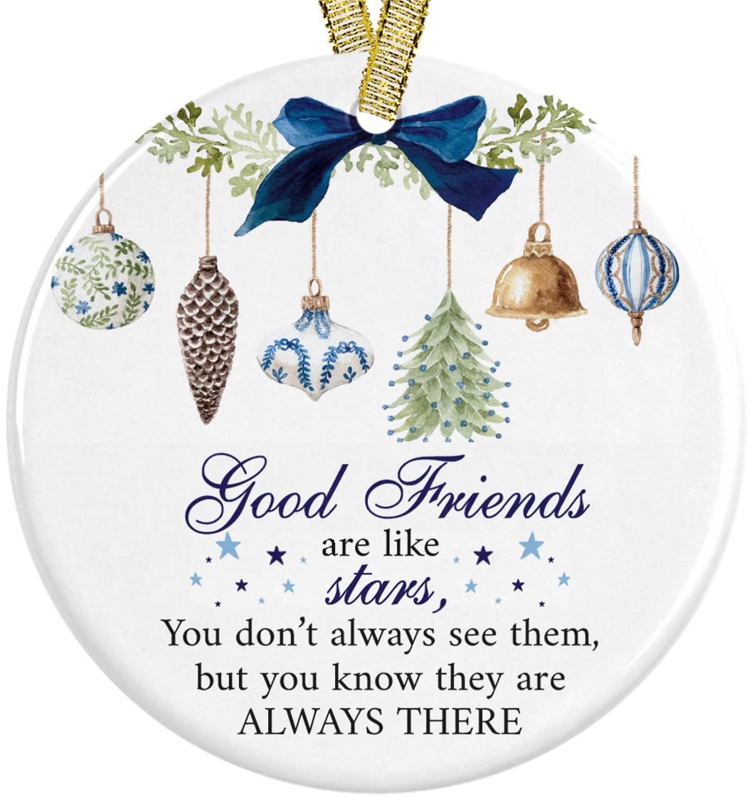 Front view of Good Friends are Like Stars Ceramic Christmas Ornament