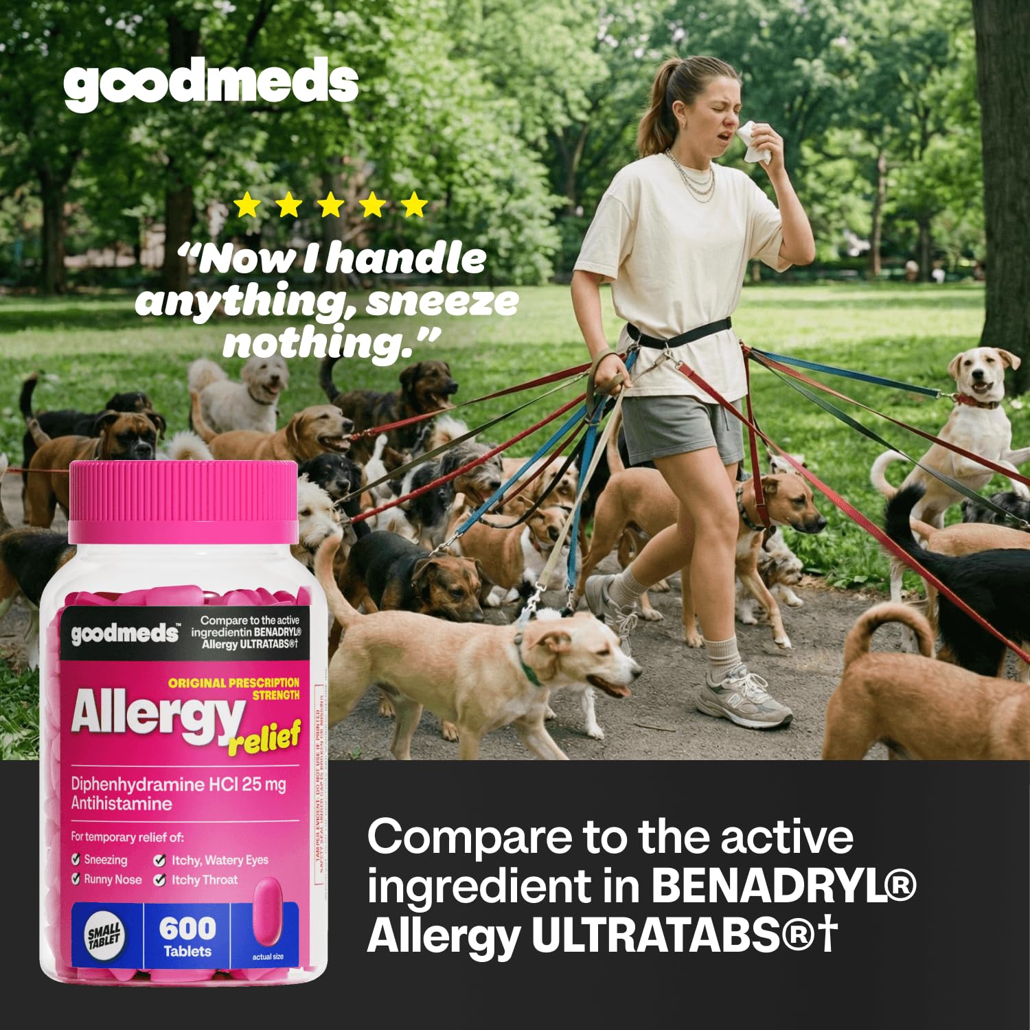 600 tablets package of GoodMeds antihistamine packaging