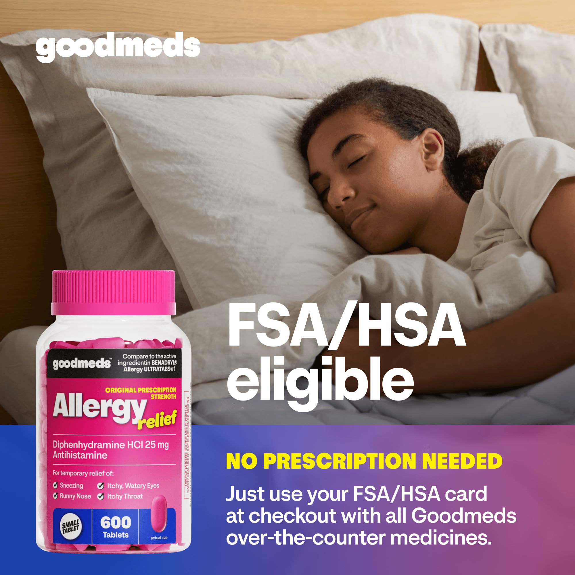 Diphenhydramine allergy medicine packaging closeup