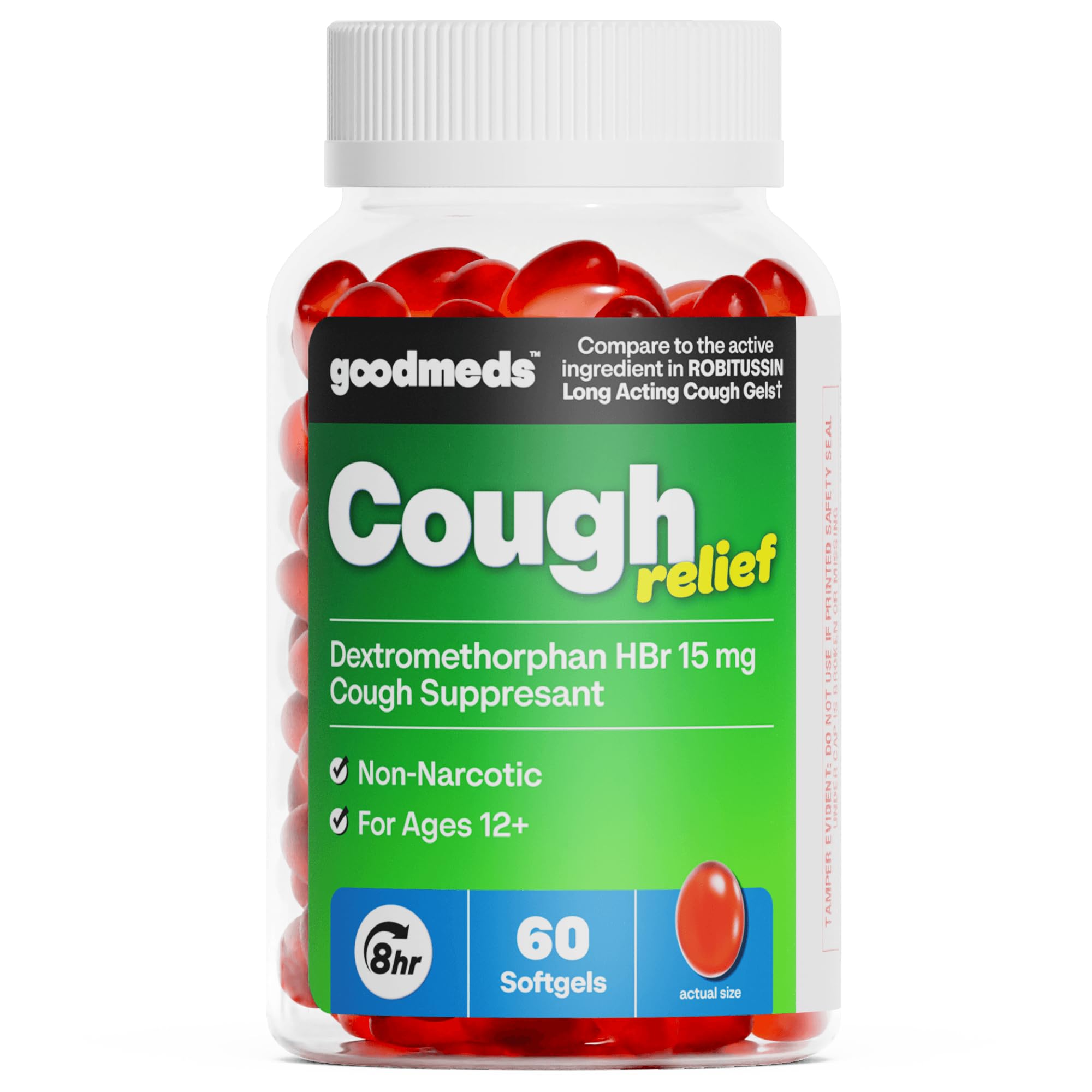 GoodMeds Cough Relief Softgels 15mg DXM bottle label