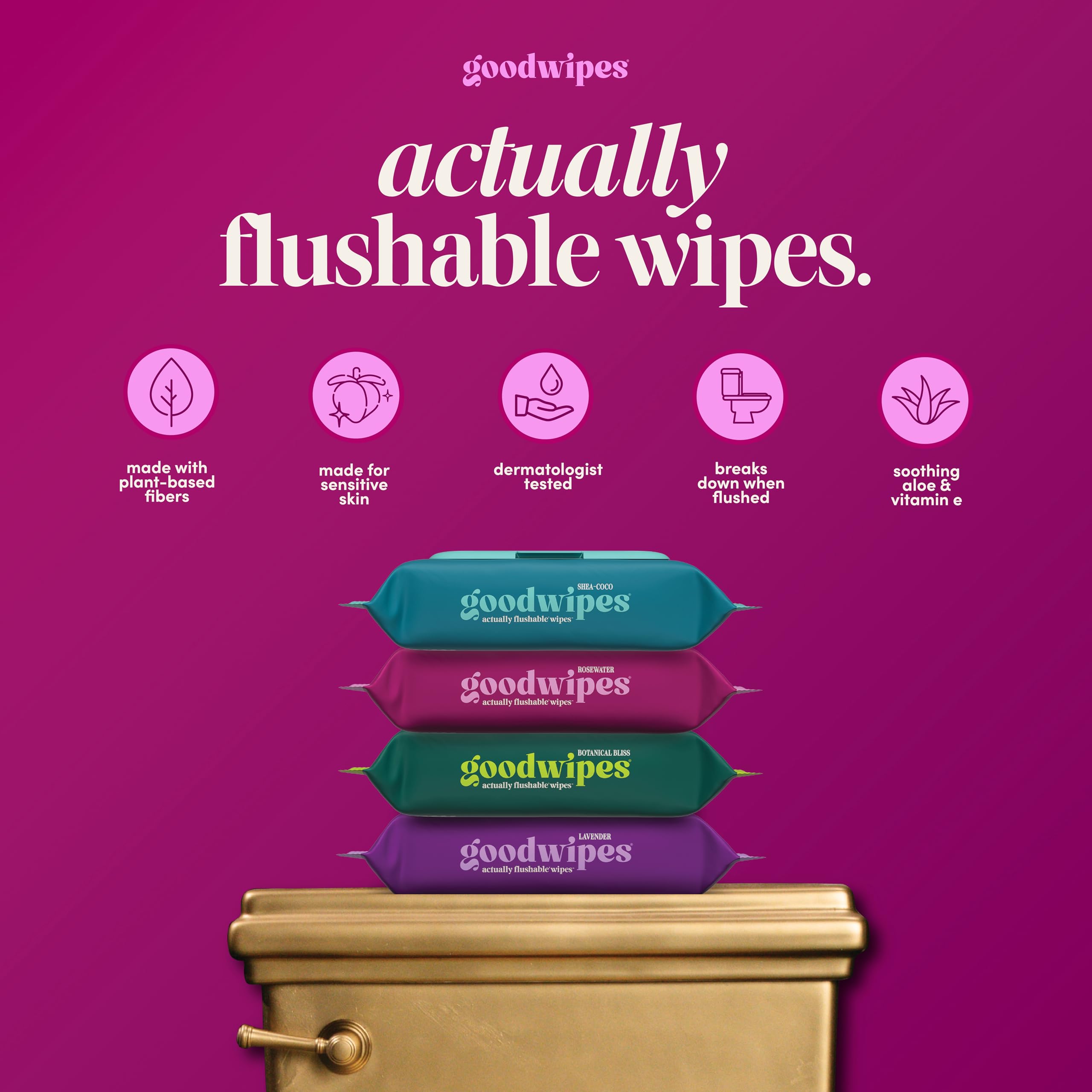 Rosewater scent flushable wipes by Goodwipes 3 pack