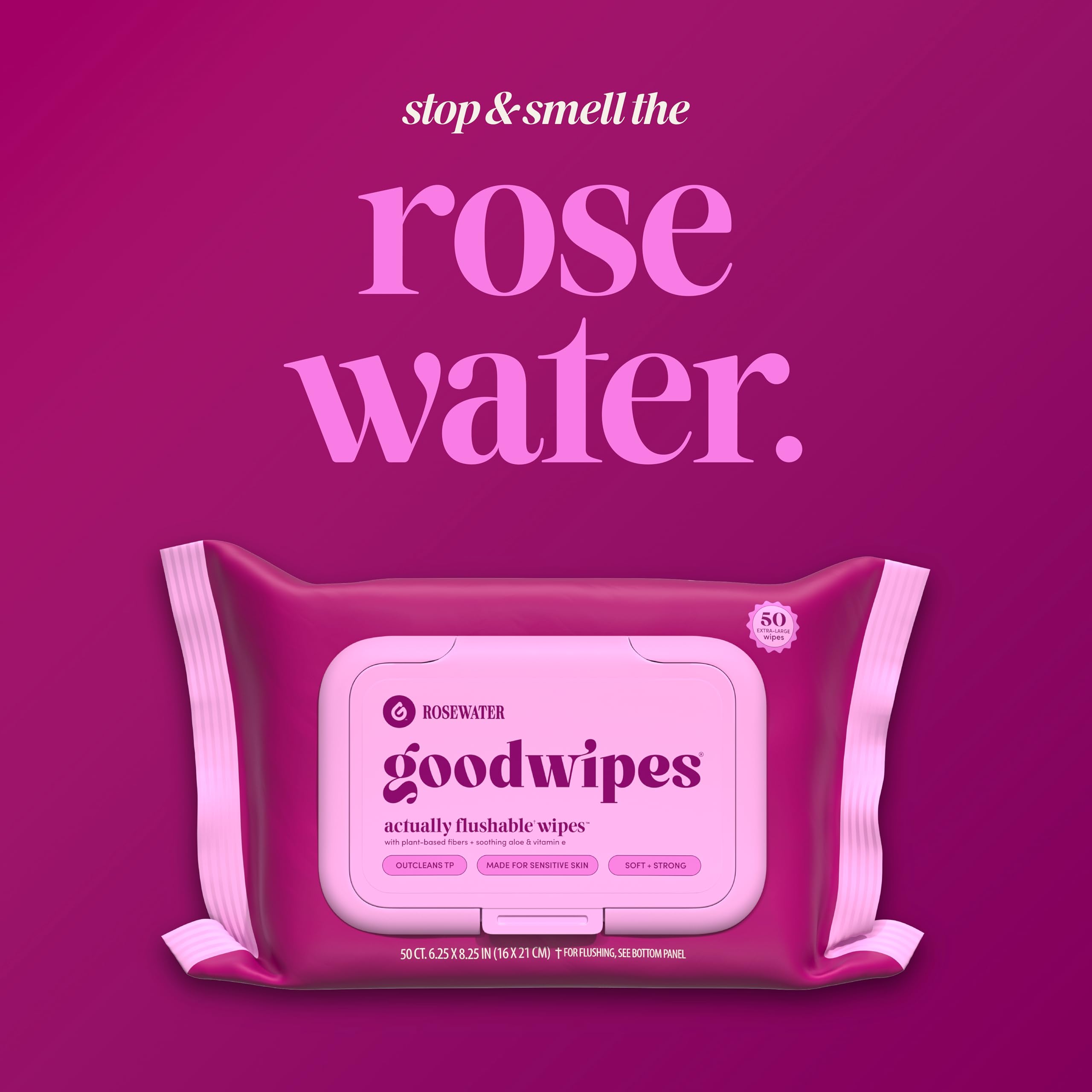 XL size flushable wipes by Goodwipes Rosewater