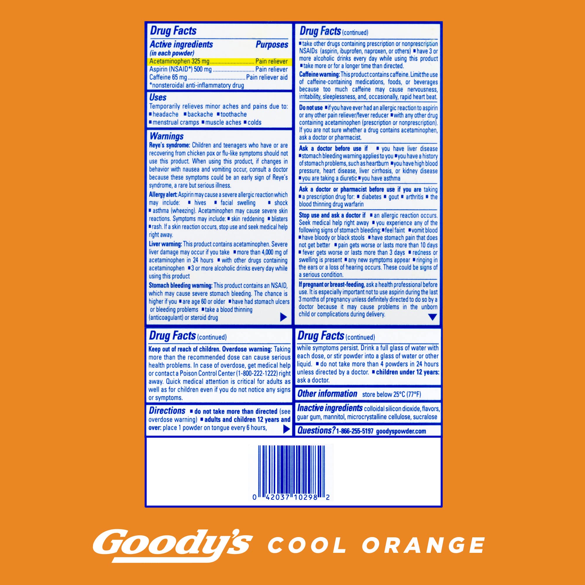 Packaging for Goody's Cool Orange Headache Relief Powder