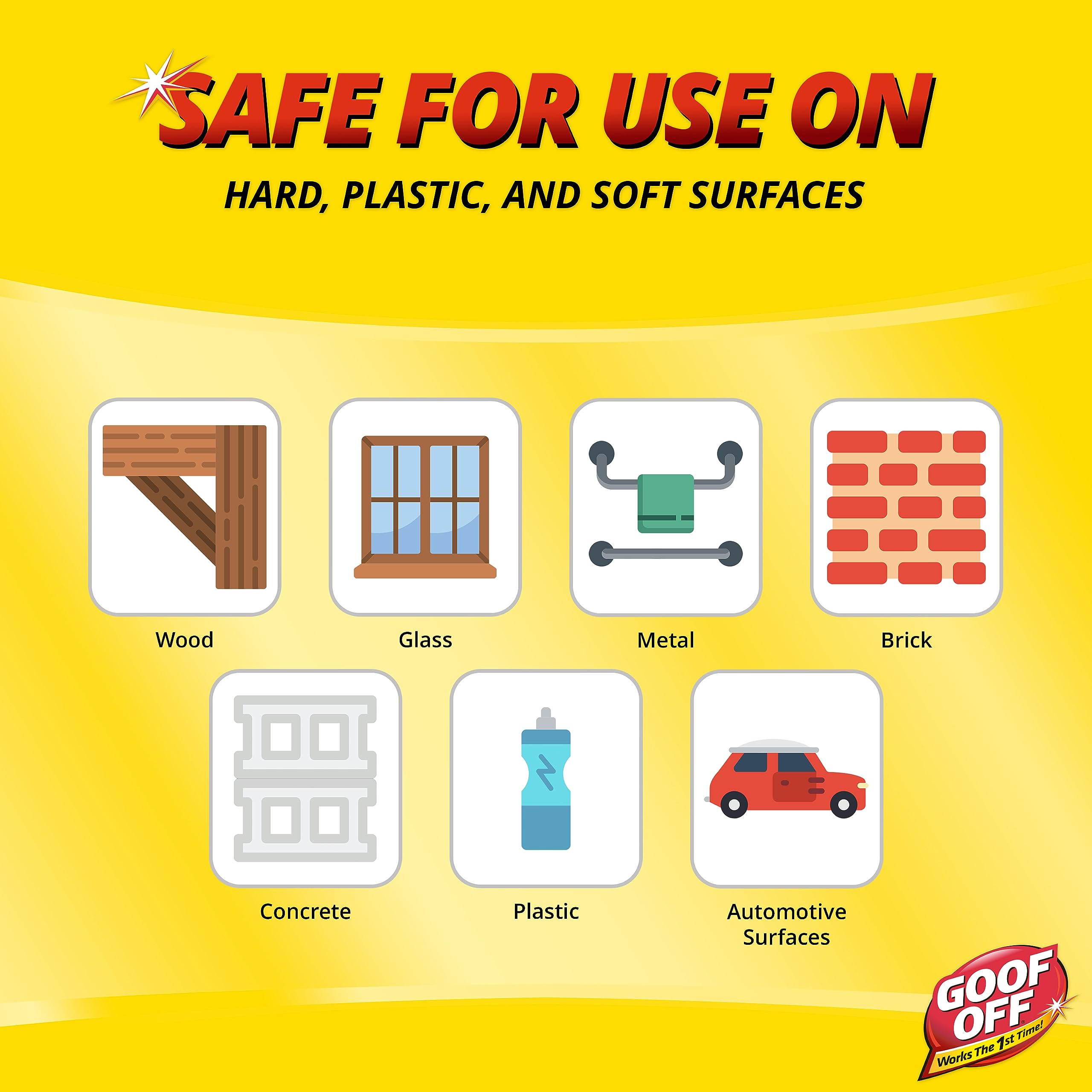 Safe on metal glass brick wood concrete automotive surfaces