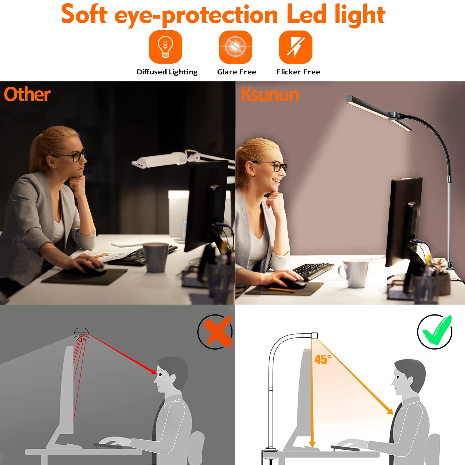 Gooseneck desk lamp with clamp base for space saving