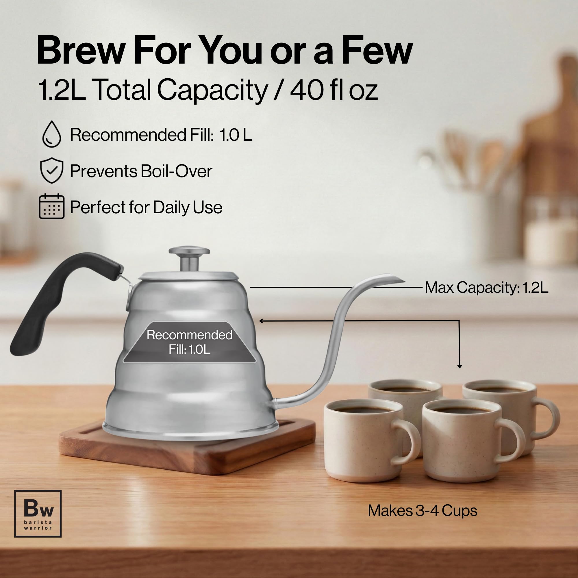 Gooseneck Kettle stainless steel 18/8 Barista Warrior