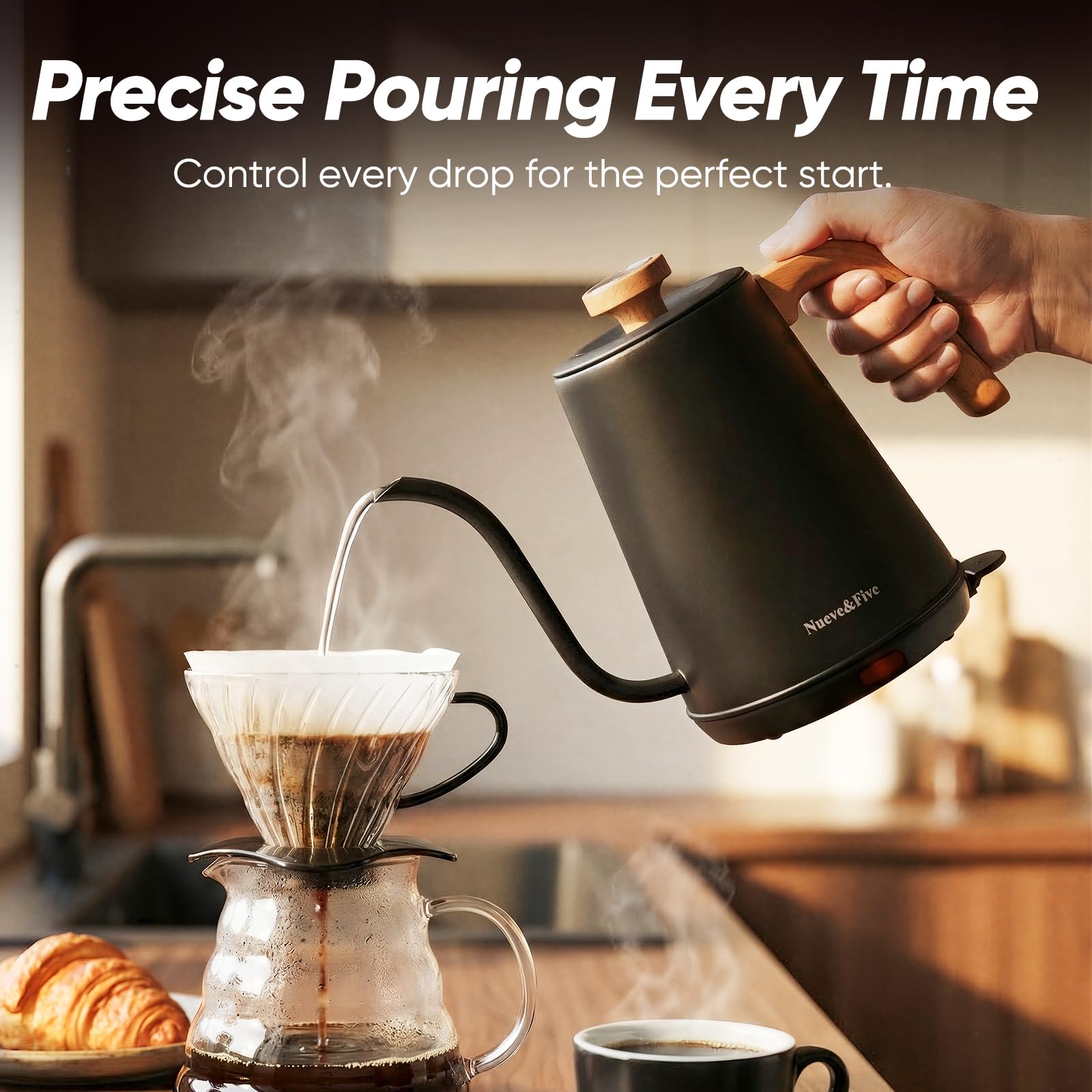 Nueve&Five electric gooseneck kettle thermometer 1-0l matte black side angle