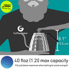 Gooseneck kettle thermometer side view Coffee Gator