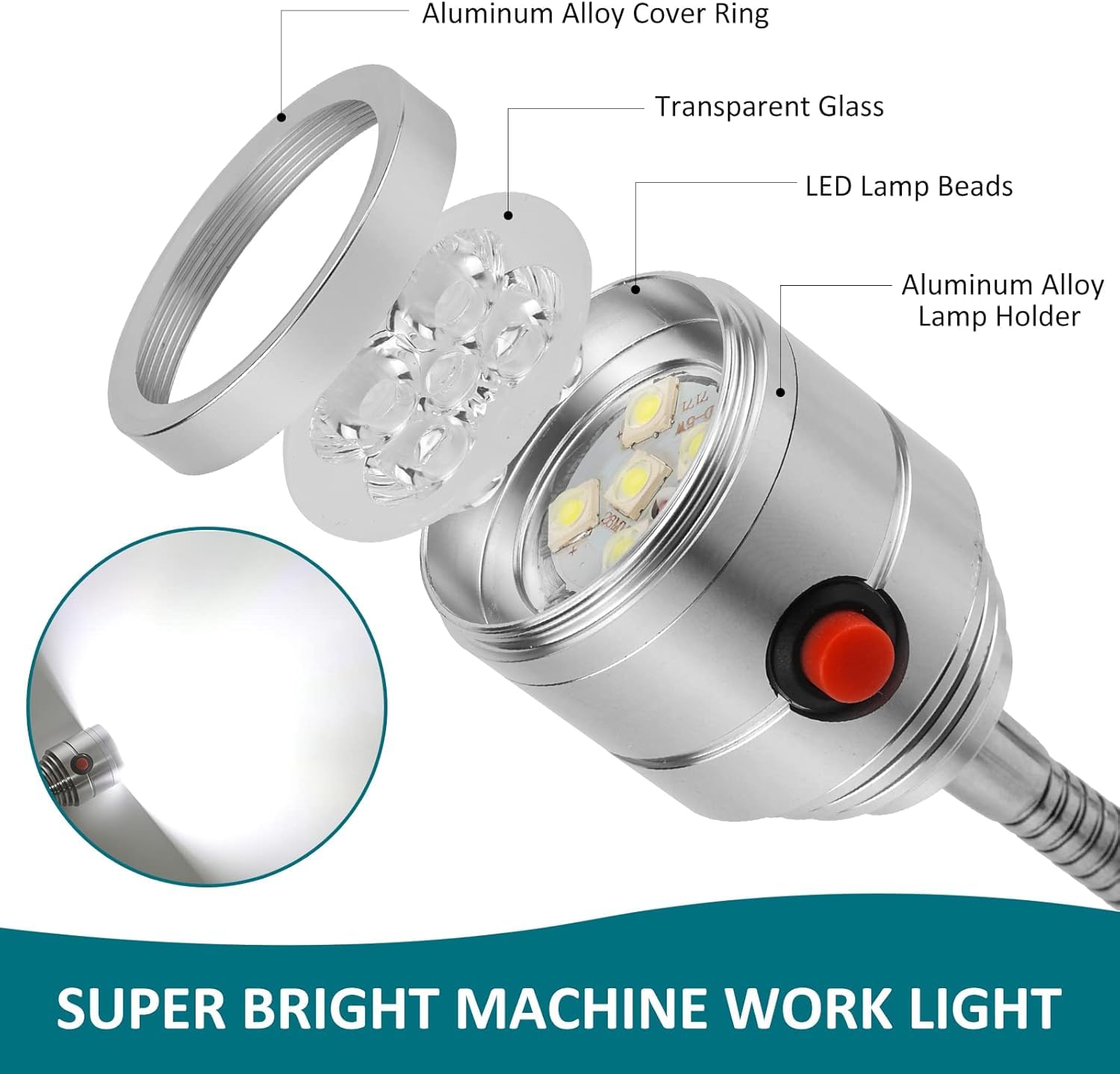 Gooseneck lamp head made of aluminum alloy