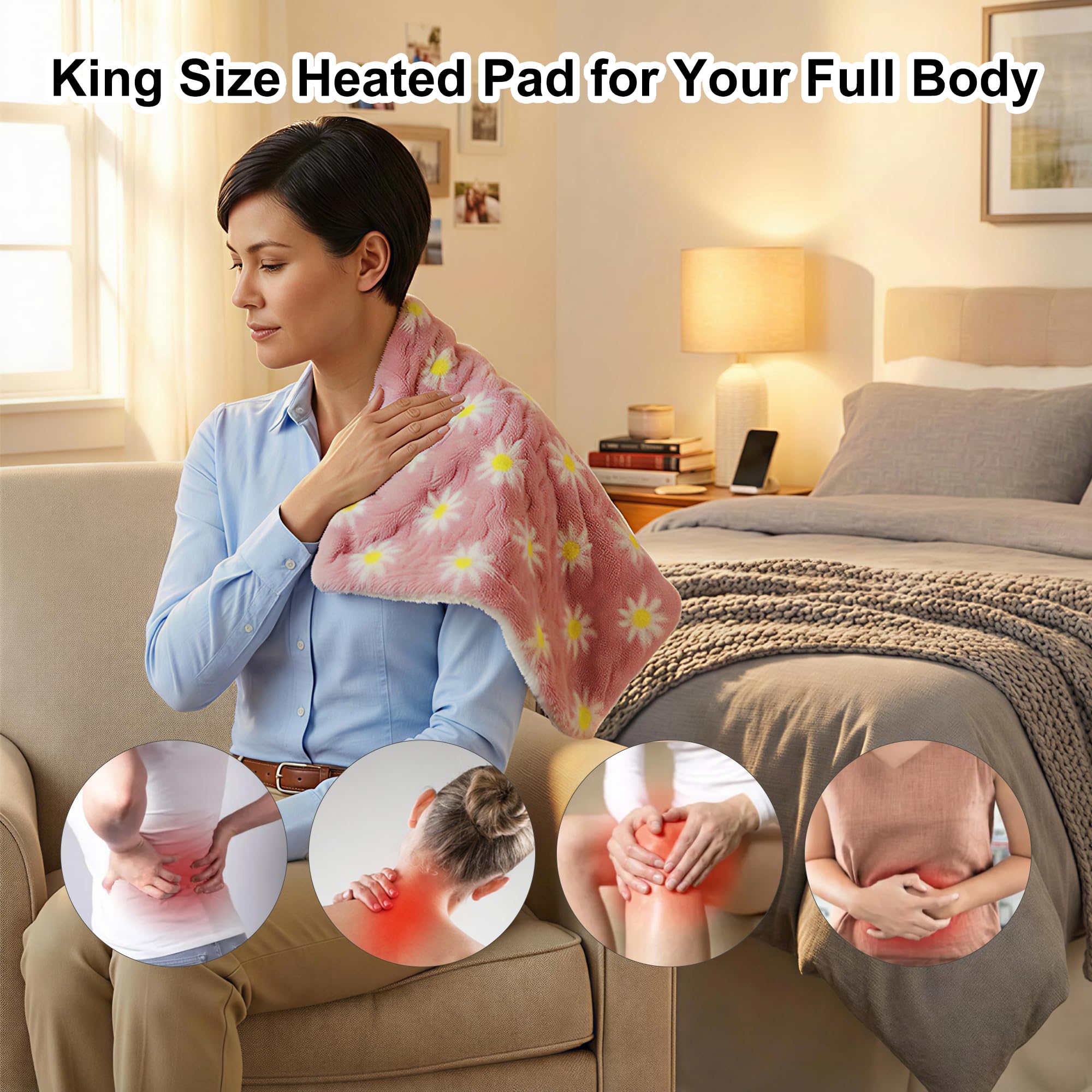 Pink floral pattern GOQO TOMO heating pad machine washable