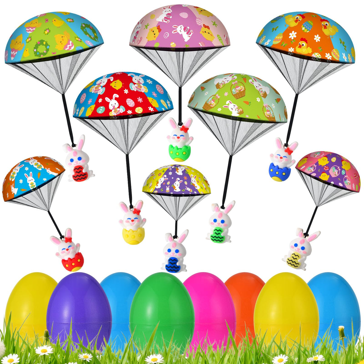 GOSODME 8 pack Easter eggs with parachute toys