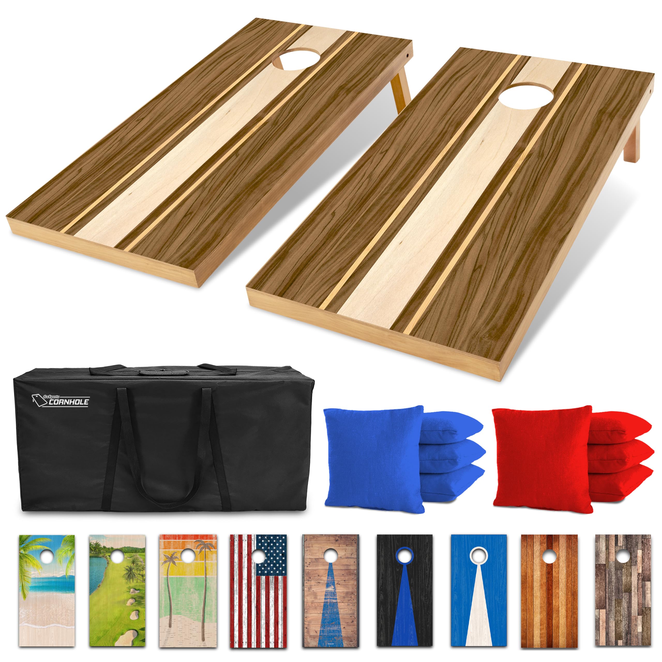 GoSports regulation size wood cornhole board set walnut design two boards