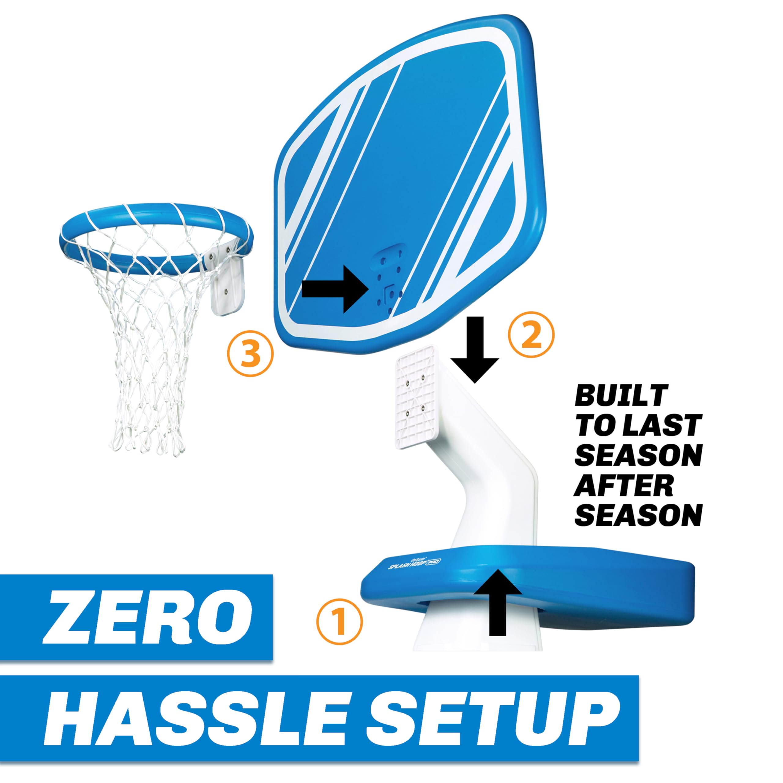 Includes two inflatable water basketballs and a pump